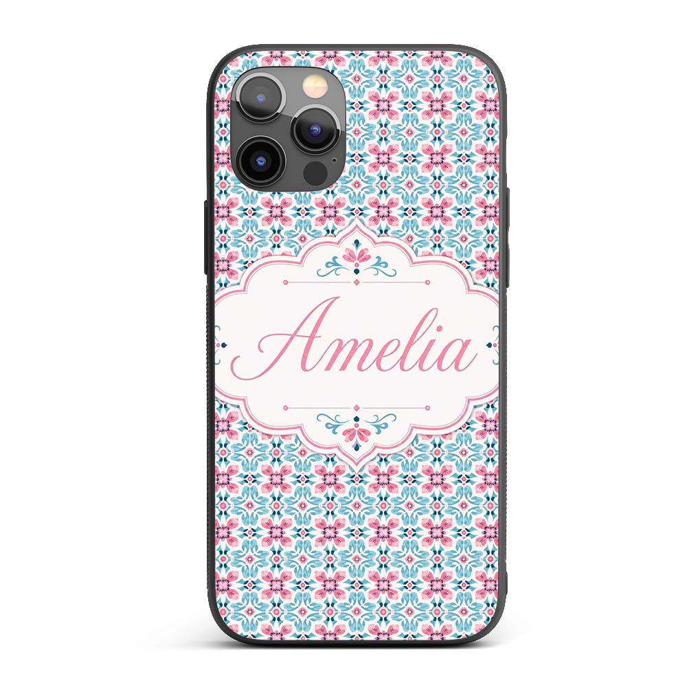 Vintage Floral Tile in Soft Pink Printed Design Custom Name Protective Phone Case Mobile Cover Durable Everyday Smartphone Shock Resistant
