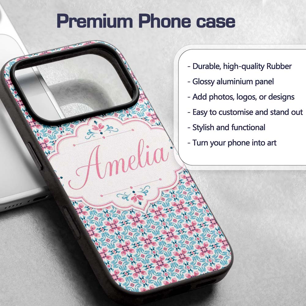 Vintage Floral Tile in Soft Pink Printed Design Custom Name Protective Phone Case Mobile Cover Durable Everyday Smartphone Shock Resistant