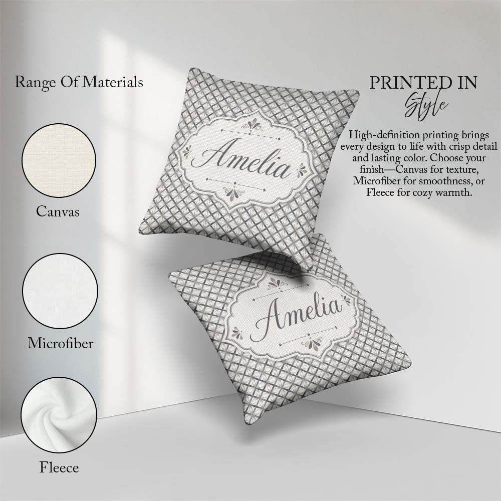 Custom Name Modern Lattice Pattern in Grey and White Symmetrical Square Filled Cushion Throw Pillow Sofa Bed Home Decor Zip Washable UK Made