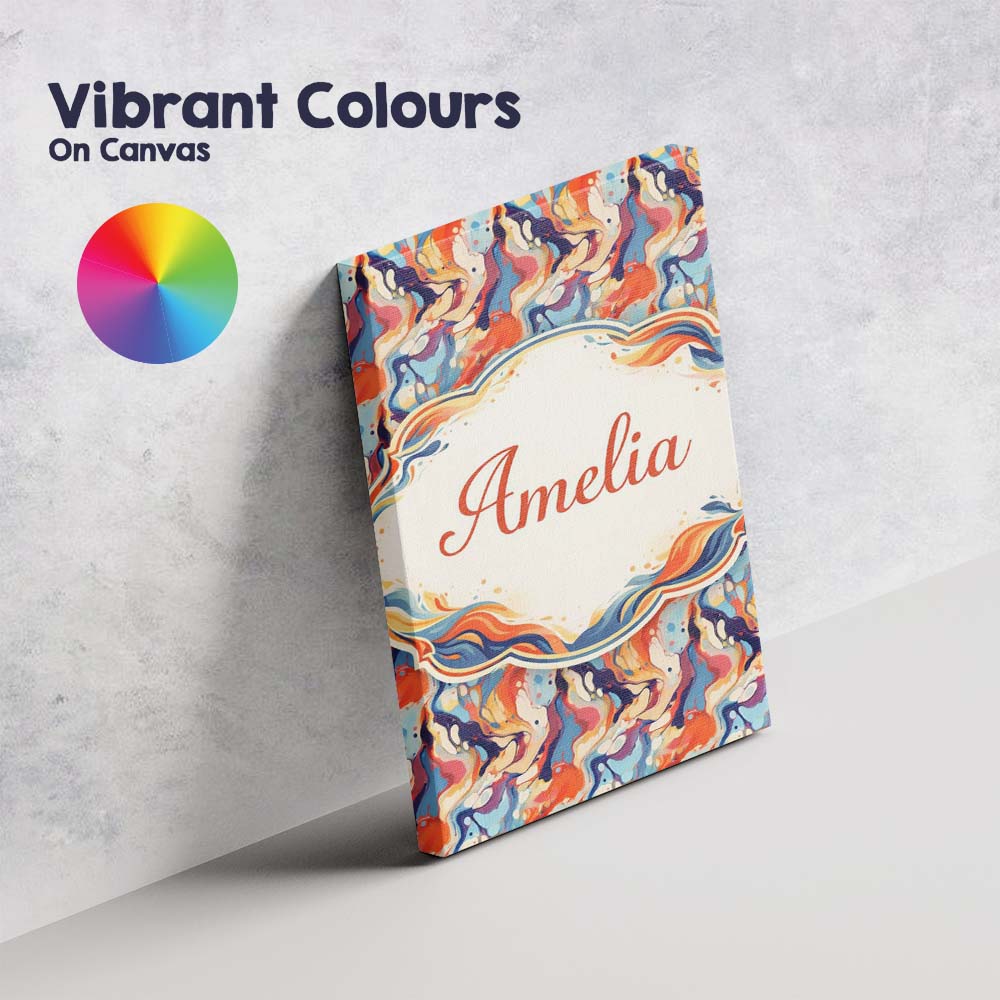 Personalised Name Vibrant Retro Marble Swirl Blue Orange Cream Custom Modern Room Accent Canvas Wall Art Print Decor Picture Ready to Hang
