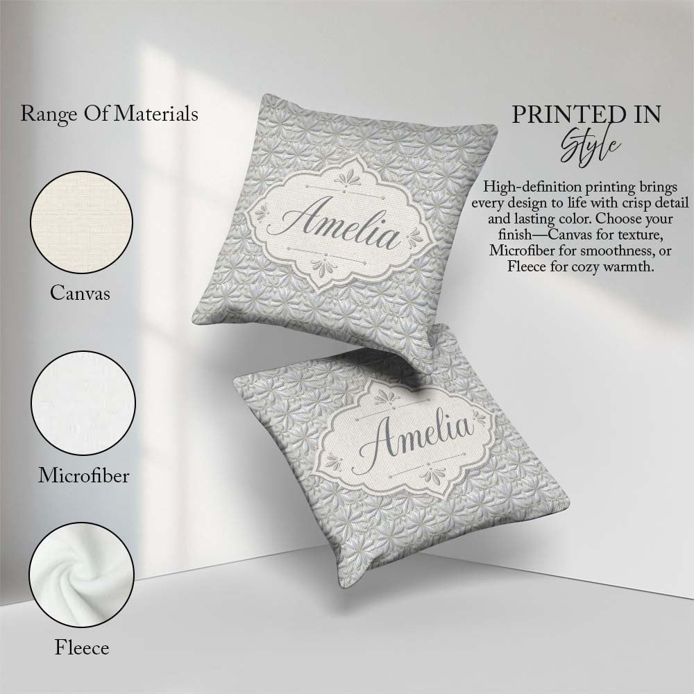 Custom Name Soft Neutral Floral Tile in Cream and Embossed Style Square Filled Cushion Throw Pillow Sofa Bed Home Decor Zip Washable UK Made