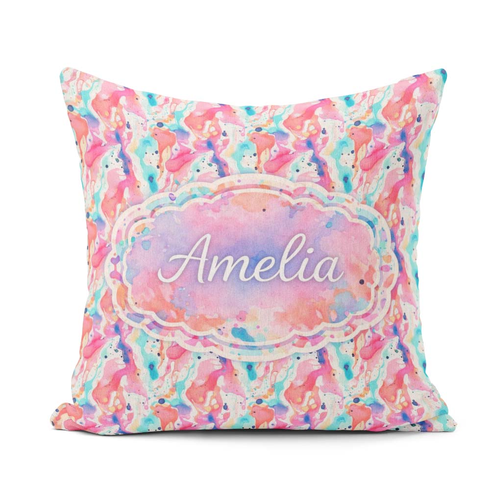 Custom Name Pastel Ink Flow Pink Purple Blue Abstract Pattern Square Filled Cushion Throw Pillow Sofa Bed Home Decor Zip Washable UK Made