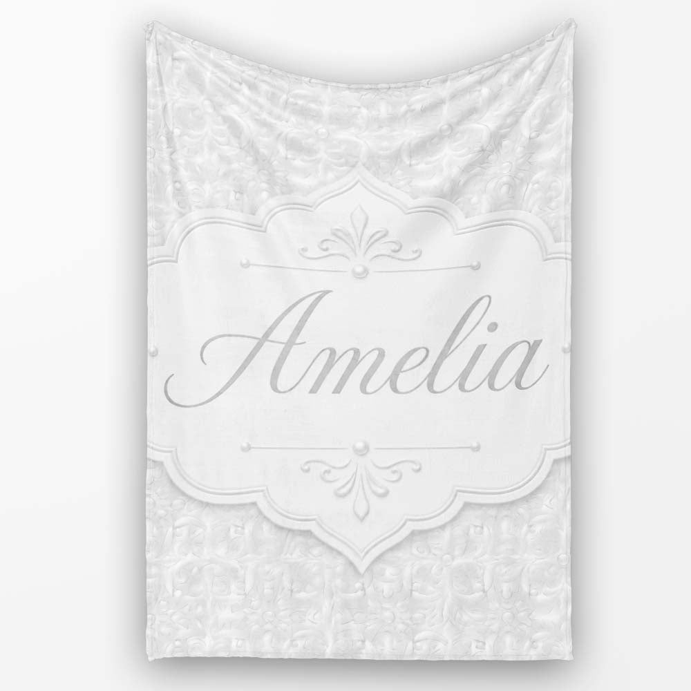 Subtle White Embossed Floral Tile with Soft Textured Finish Design Personalised Custom Name Super Soft Fleece Blanket Bed Sofa Throw