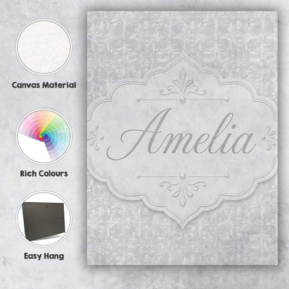 Personalised Name Subtle White Embossed Custom Modern Room Accent Elegant Feature Canvas Wall Art Print Decor Picture Ready to Hang