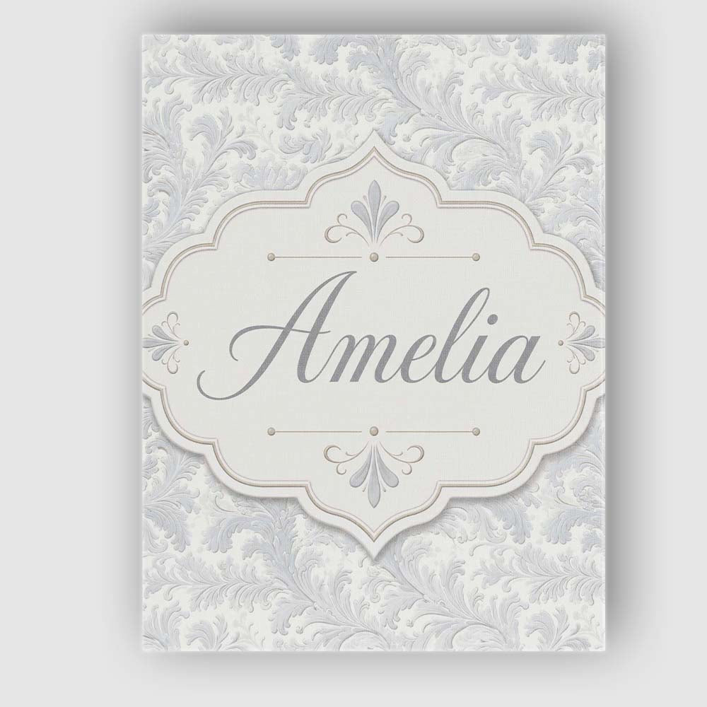 Personalised Name Classic Light Grey Ornate Custom Bespoke Interior Contemporary Canvas Wall Art Print Decor Picture Ready to Hang