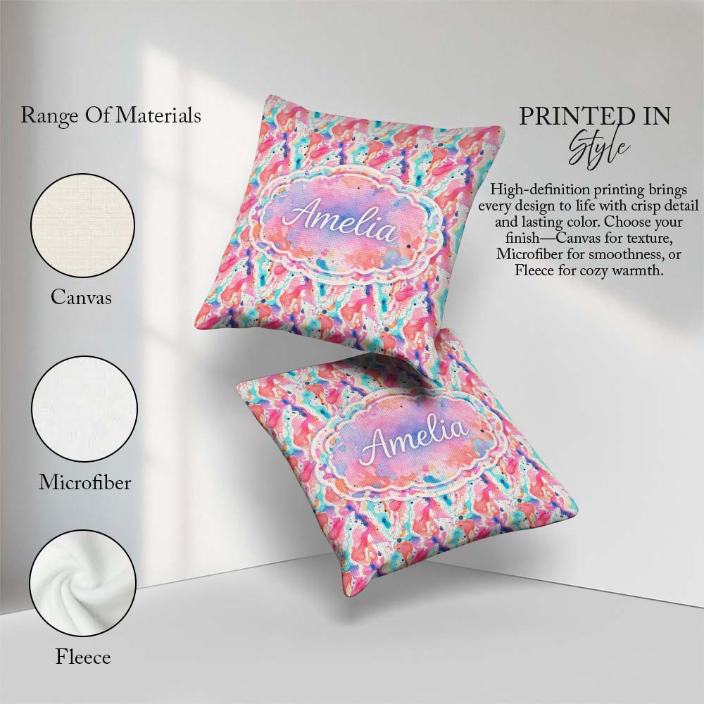 Custom Name Pastel Ink Flow Pink Purple Blue Abstract Pattern Square Filled Cushion Throw Pillow Sofa Bed Home Decor Zip Washable UK Made
