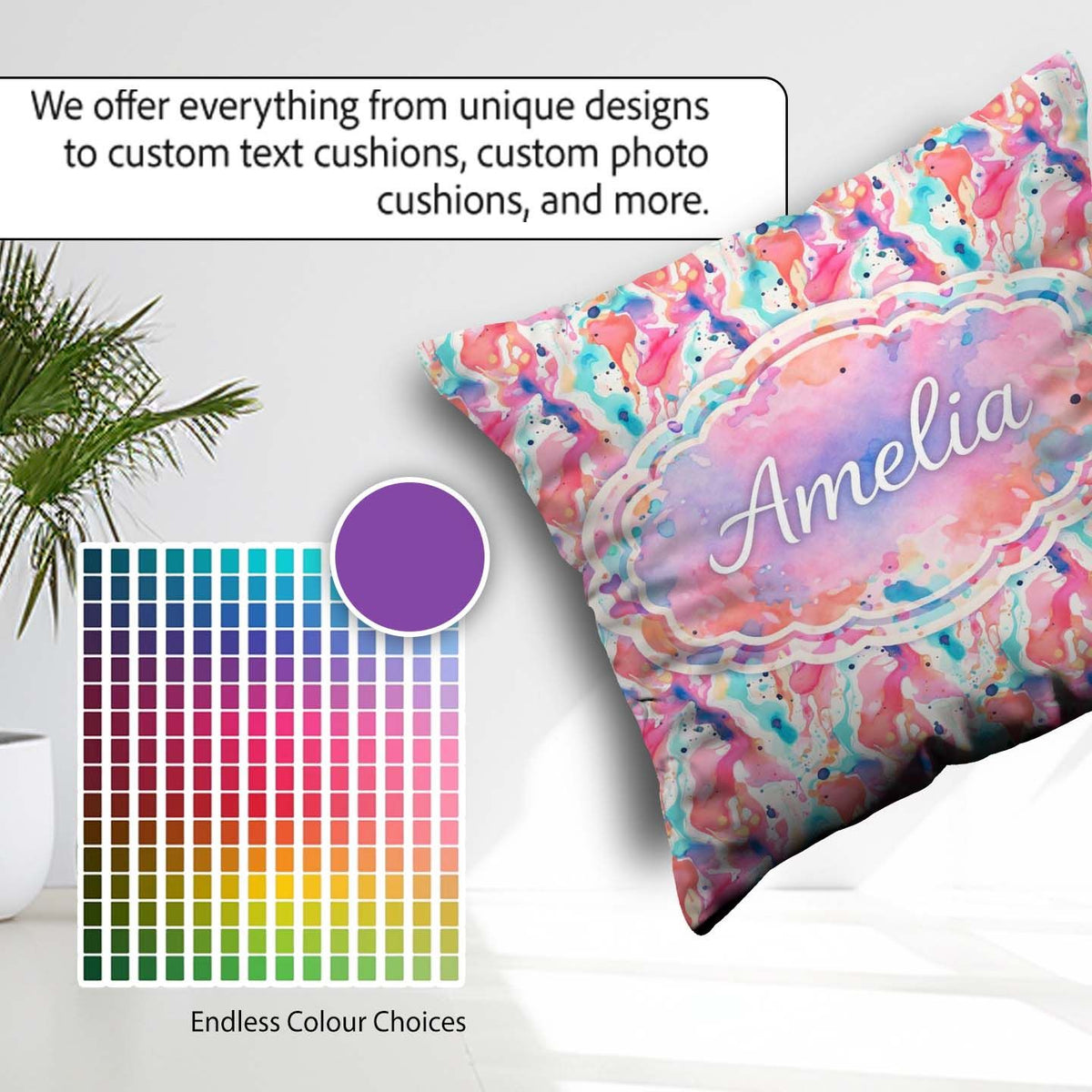 Custom Name Pastel Ink Flow Pink Purple Blue Abstract Pattern Square Filled Cushion Throw Pillow Sofa Bed Home Decor Zip Washable UK Made