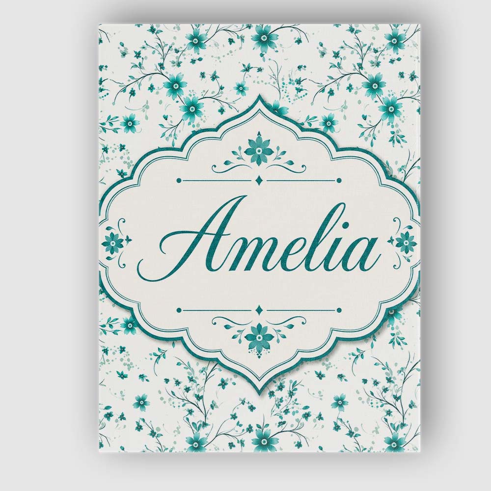 Personalised Name Teal Daisy Flower Pattern Custom Bespoke Interior Contemporary Canvas Wall Art Print Decor Picture Ready to Hang