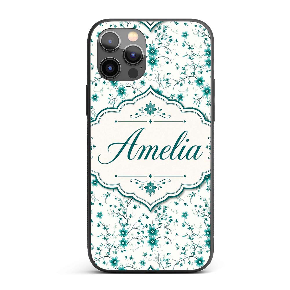 Teal Daisy Flower Pattern with Fine Botanical Custom Name Protective Phone Case Mobile Cover Durable Everyday Smartphone Shock Resistant