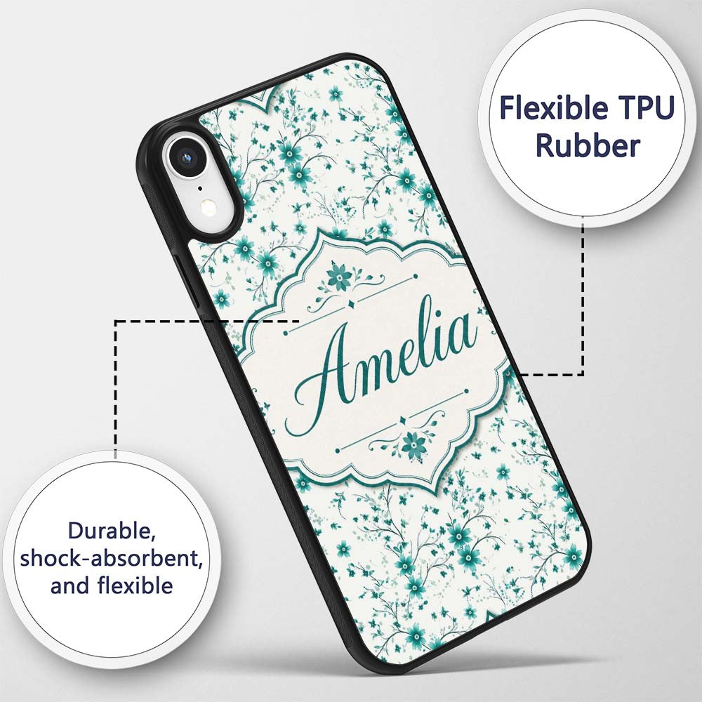 Teal Daisy Flower Pattern with Fine Botanical Custom Name Protective Phone Case Mobile Cover Durable Everyday Smartphone Shock Resistant
