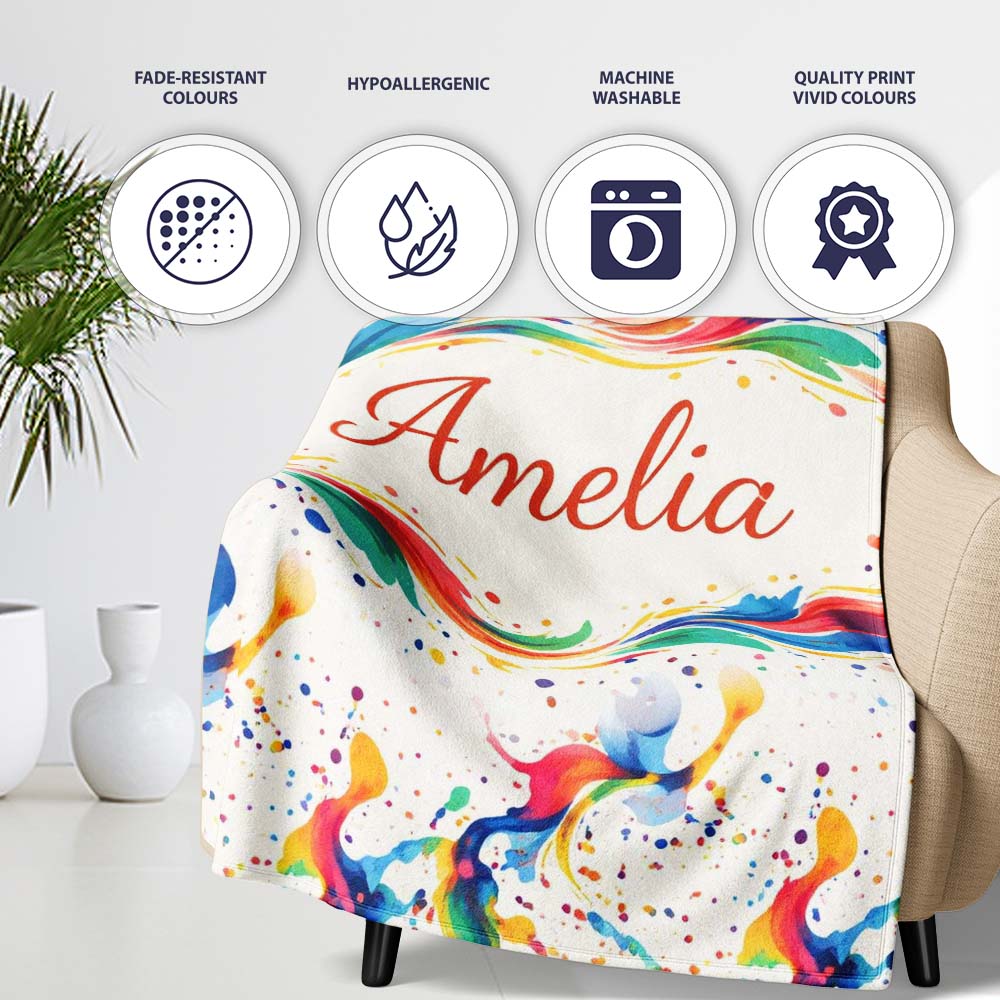 Soft Blush Watercolour Splash Pink Mint Abstract Pattern Lovely Personalised Custom Name Super Soft Fleece Blanket Bed Sofa Throw