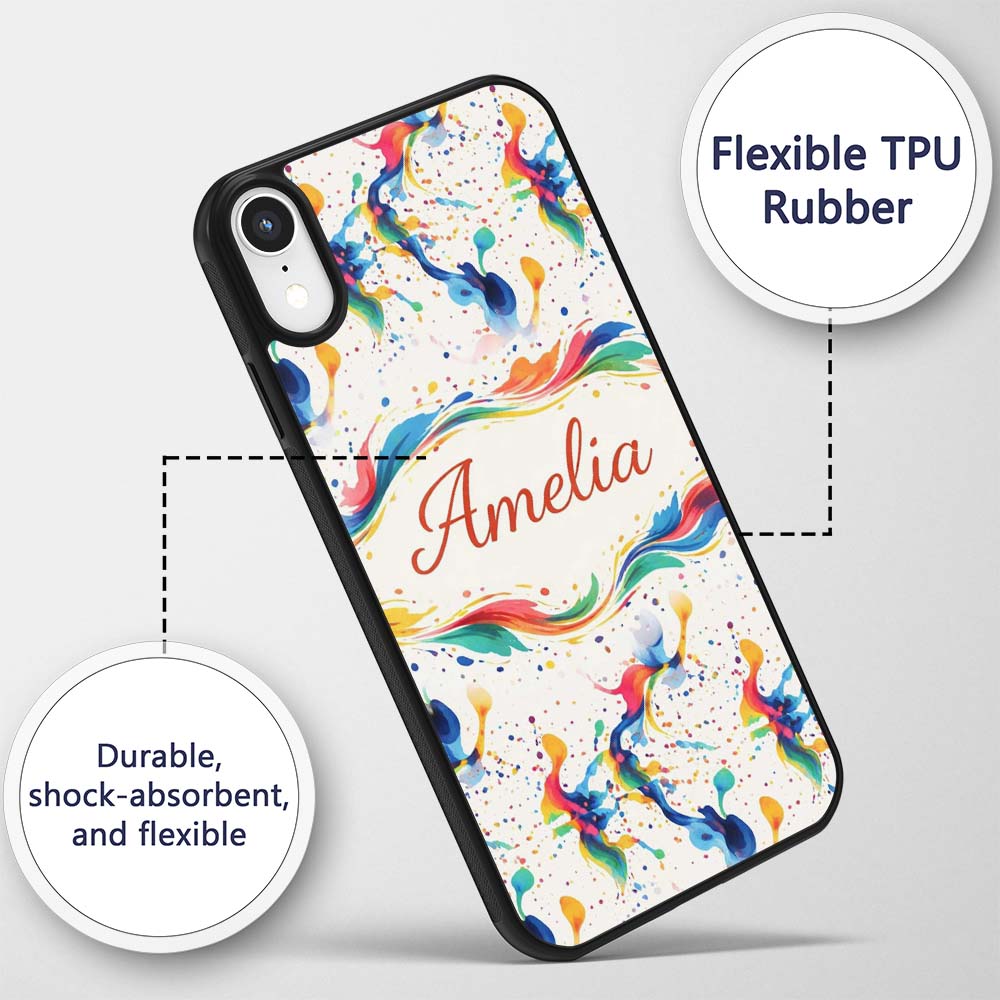 Soft Blush Watercolour Splash Pink Mint Abstract Custom Name Protective Phone Case Mobile Cover Durable Everyday Smartphone Shock Resistant