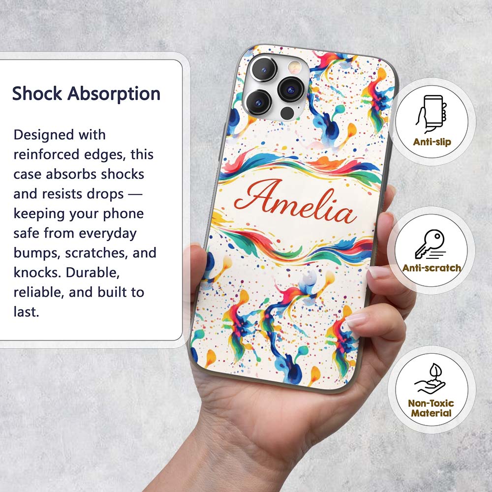 Soft Blush Watercolour Splash Pink Mint Abstract Custom Name Protective Phone Case Mobile Cover Durable Everyday Smartphone Shock Resistant