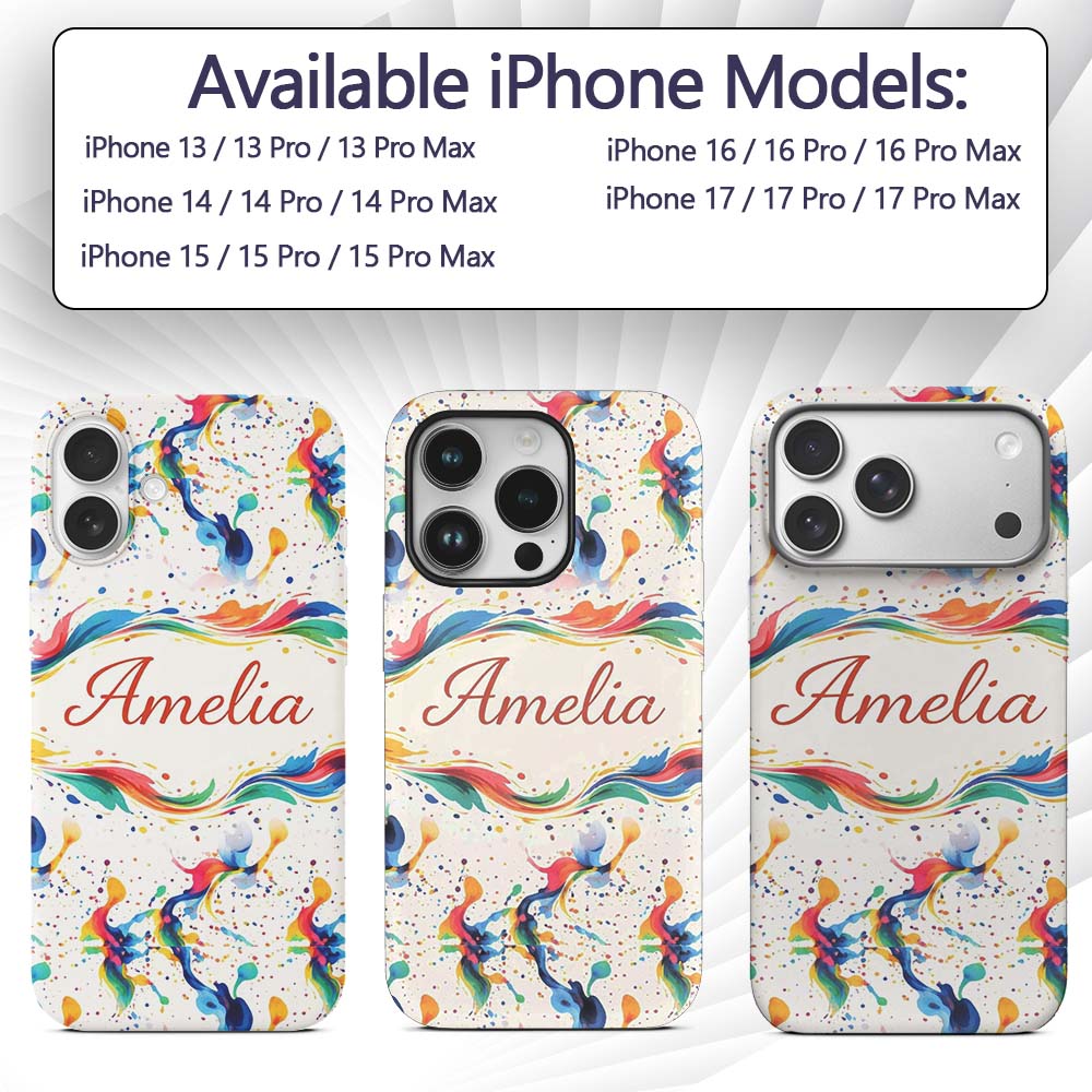 Soft Blush Watercolour Splash Pink Mint Abstract Custom Name Protective Phone Case Mobile Cover Durable Everyday Smartphone Shock Resistant