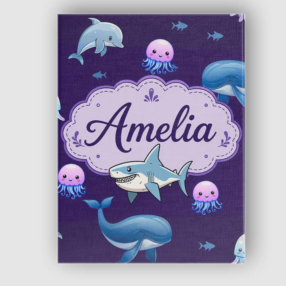 Personalised Name Cute Dolphin Shark and Custom Unique Gift Idea Elegant Feature Canvas Wall Art Print Decor Picture Ready to Hang
