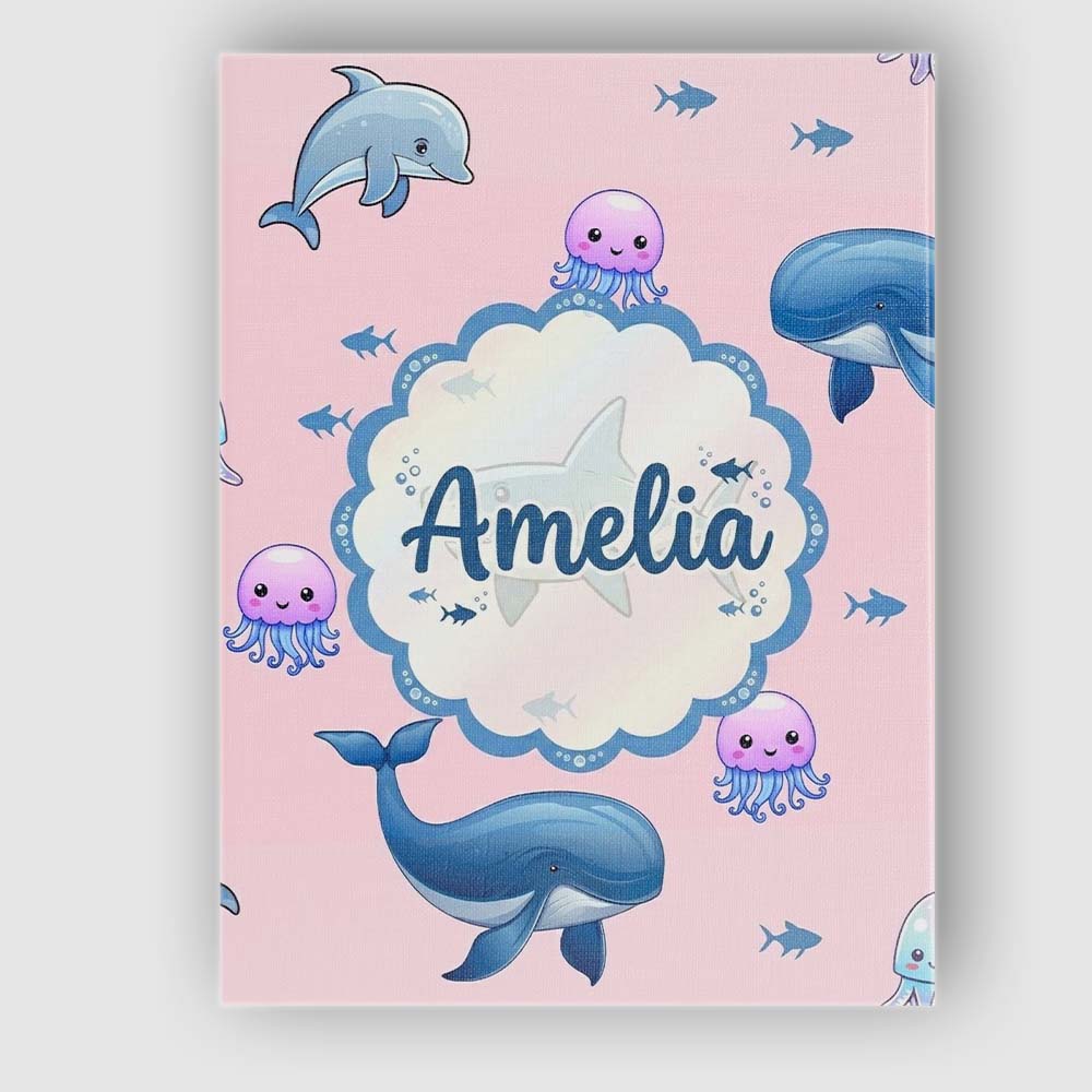 Personalised Name Cute Dolphin Shark and Custom Unique Gift Idea Elegant Feature Canvas Wall Art Print Decor Picture Ready to Hang
