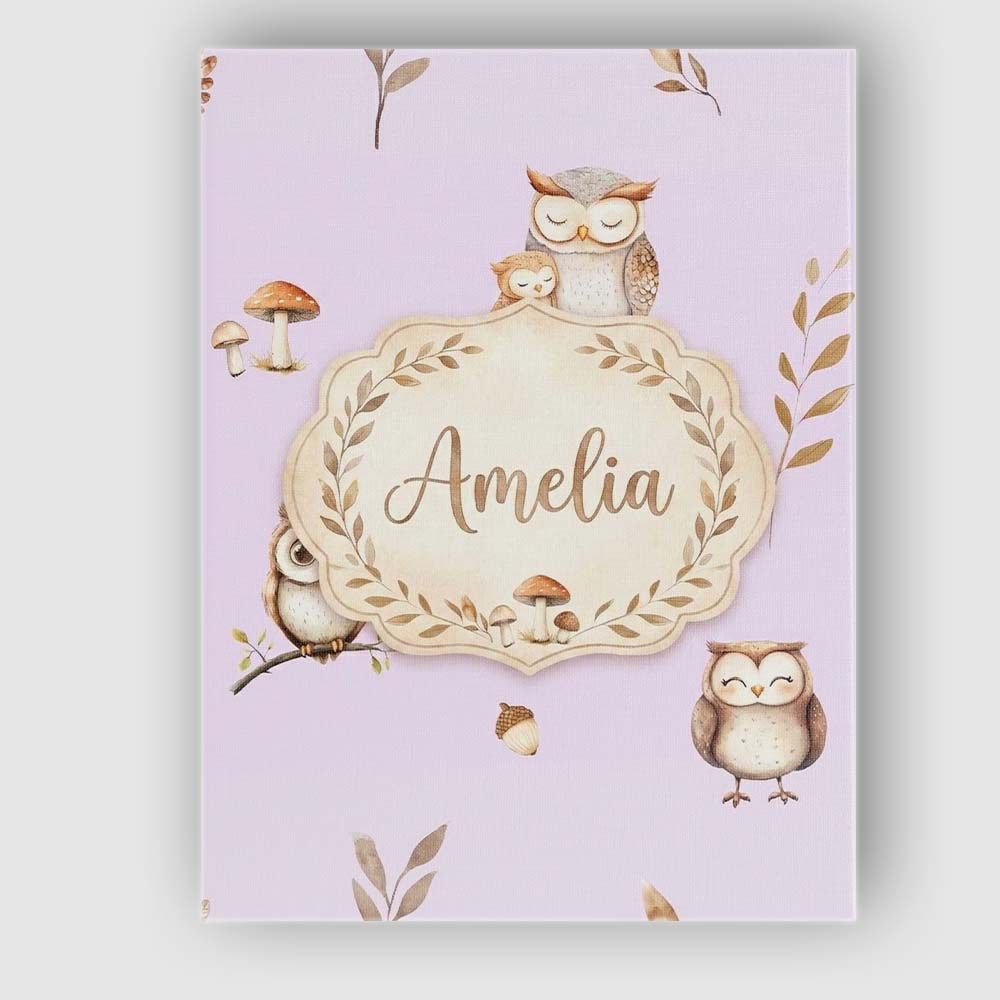 Personalised Name Cute Woodland Owls Custom Premium Decorative Design Modern Room Accent Canvas Wall Art Print Decor Picture Ready to Hang