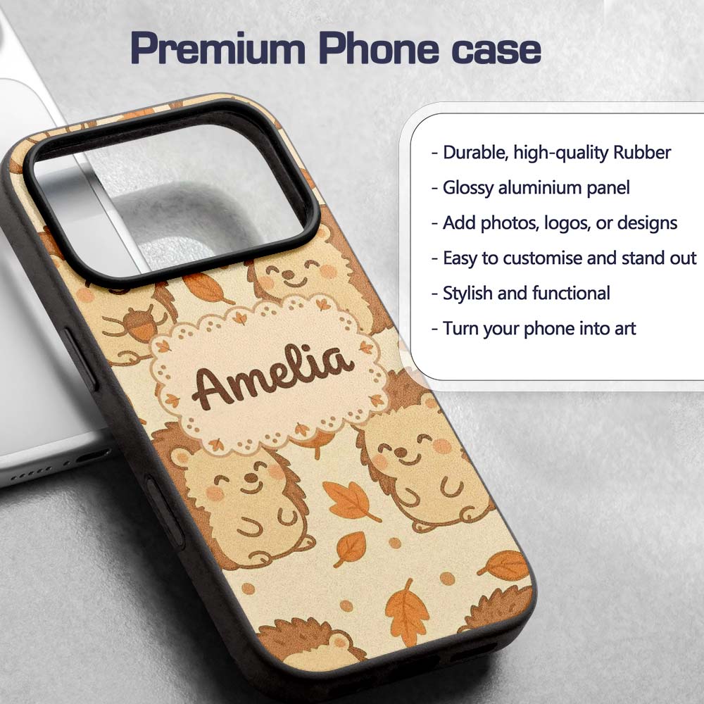 Cute Hedgehog Autumn Cartoon Decorative Design Custom Name Protective Phone Case Mobile Cover Durable Everyday Smartphone Shock Resistant