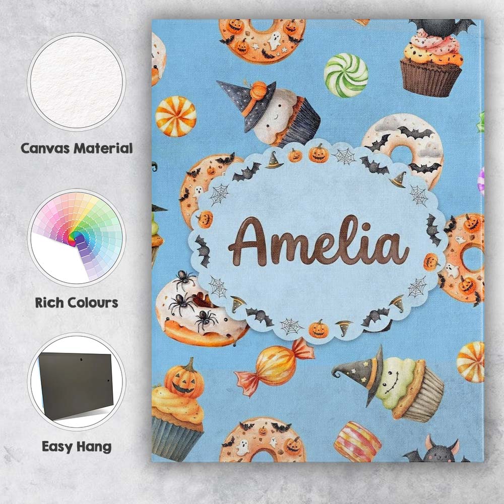 Personalised Name Halloween Donuts Cupcakes Custom Bespoke Interior Contemporary Canvas Wall Art Print Decor Picture Ready to Hang