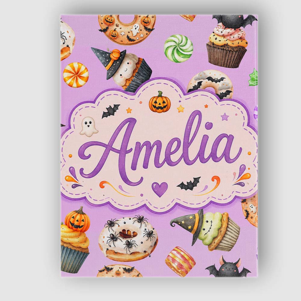 Personalised Name Cute Halloween Donuts Custom Modern Room Accent Elegant Feature Canvas Wall Art Print Decor Picture Ready to Hang