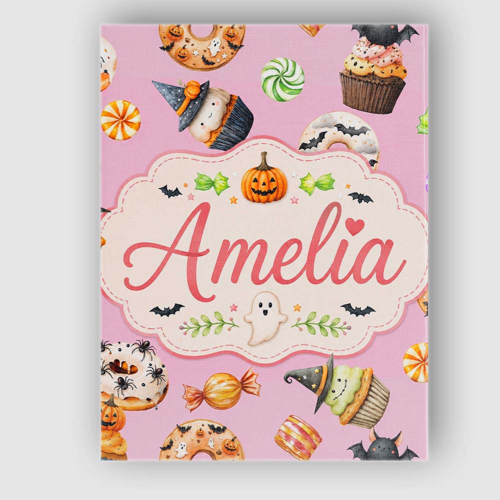 Personalised Name Cute Halloween Donuts Custom Modern Room Accent Elegant Feature Canvas Wall Art Print Decor Picture Ready to Hang