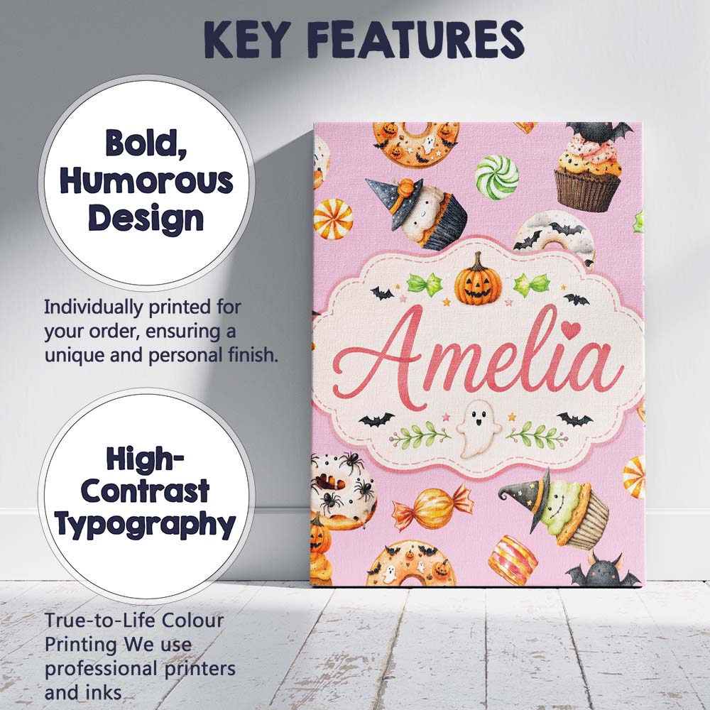 Personalised Name Cute Halloween Donuts Custom Modern Room Accent Elegant Feature Canvas Wall Art Print Decor Picture Ready to Hang