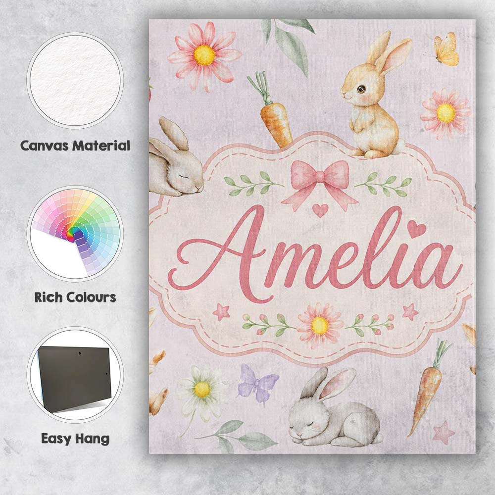 Personalised Name Bunny Rabbits with Custom Premium Decorative Design Modern Room Accent Canvas Wall Art Print Decor Picture Ready to Hang