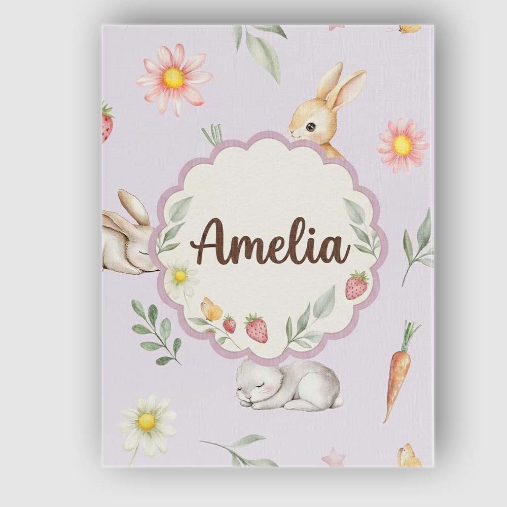 Personalised Name Bunny Rabbits with Custom Premium Decorative Design Modern Room Accent Canvas Wall Art Print Decor Picture Ready to Hang