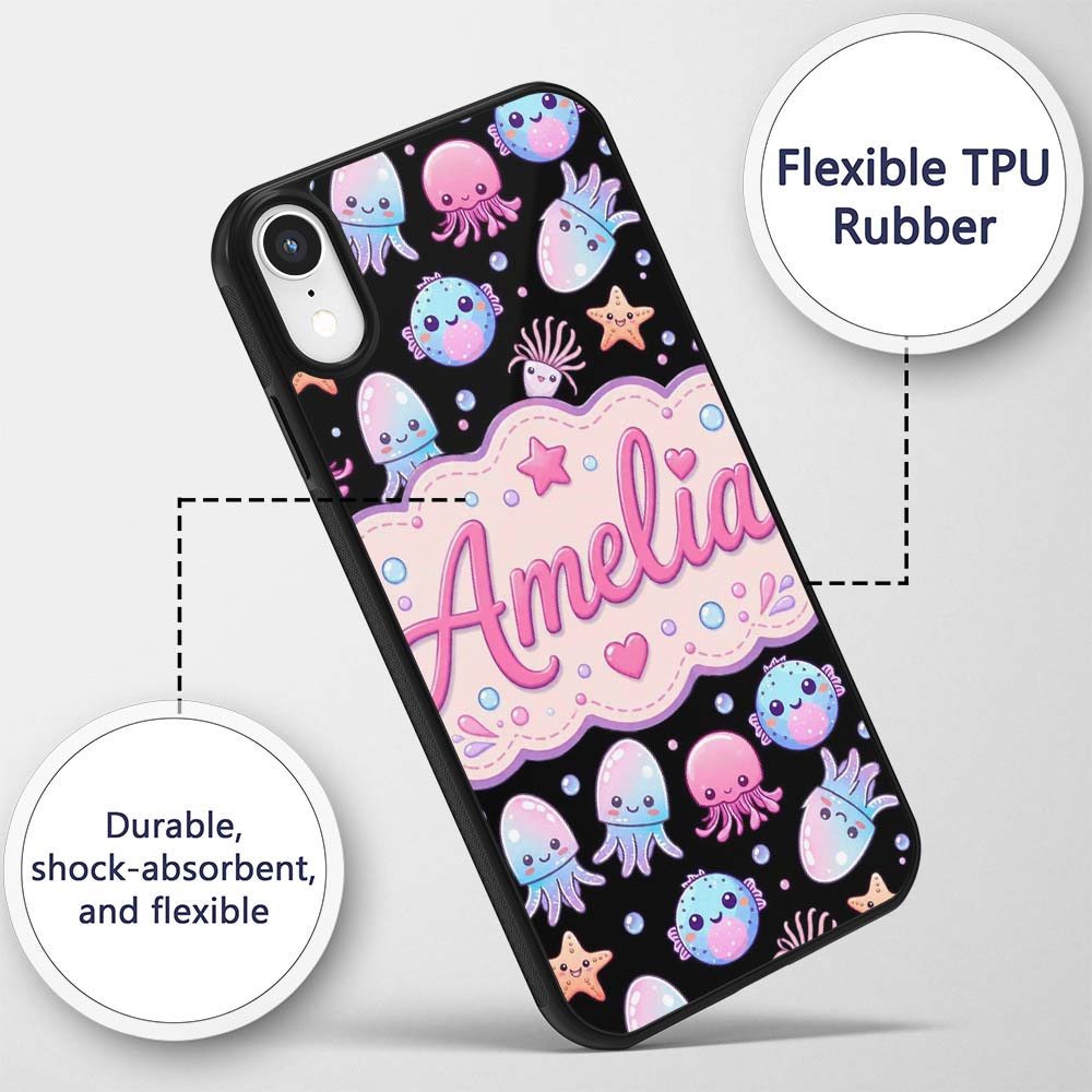 Kawaii Jellyfish Starfish and Cute Sea Creatures Custom Name Protective Phone Case Mobile Cover Durable Everyday Smartphone Shock Resistant