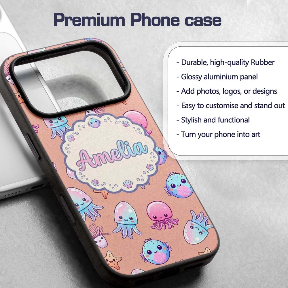 Kawaii Jellyfish Starfish and Sea Creatures Warm Custom Name Protective Phone Case Mobile Cover Durable Everyday Smartphone Shock Resistant