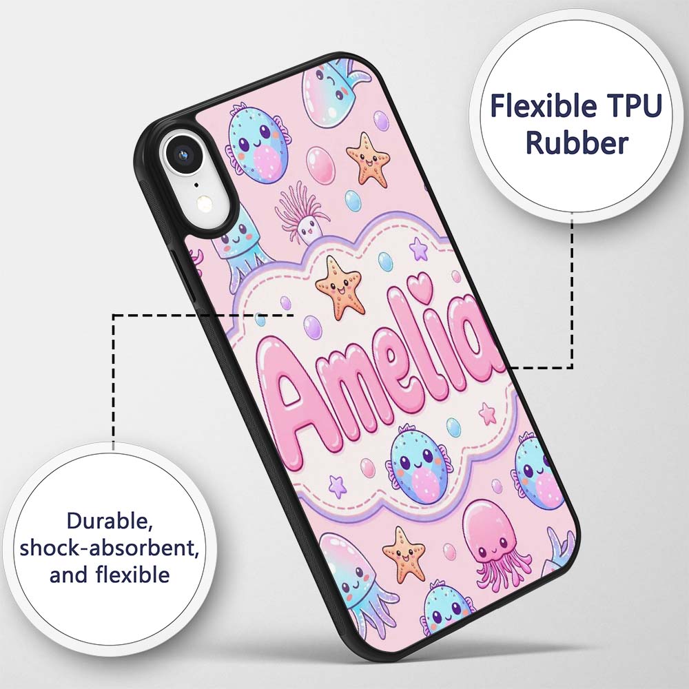 Jellyfish Starfish and Cute Sea Creatures Soft Custom Name Protective Phone Case Mobile Cover Durable Everyday Smartphone Shock Resistant