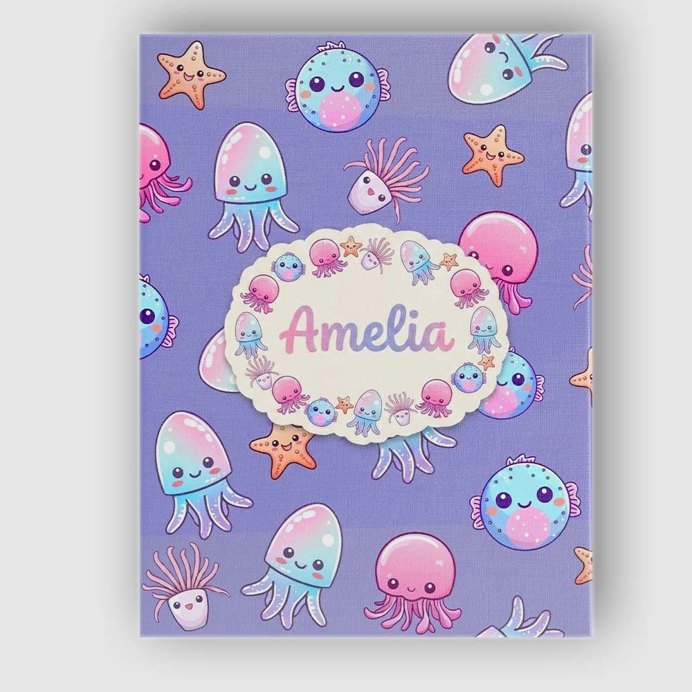 Personalised Name Jellyfish Starfish and Custom Unique Gift Idea Elegant Feature Canvas Wall Art Print Decor Picture Ready to Hang