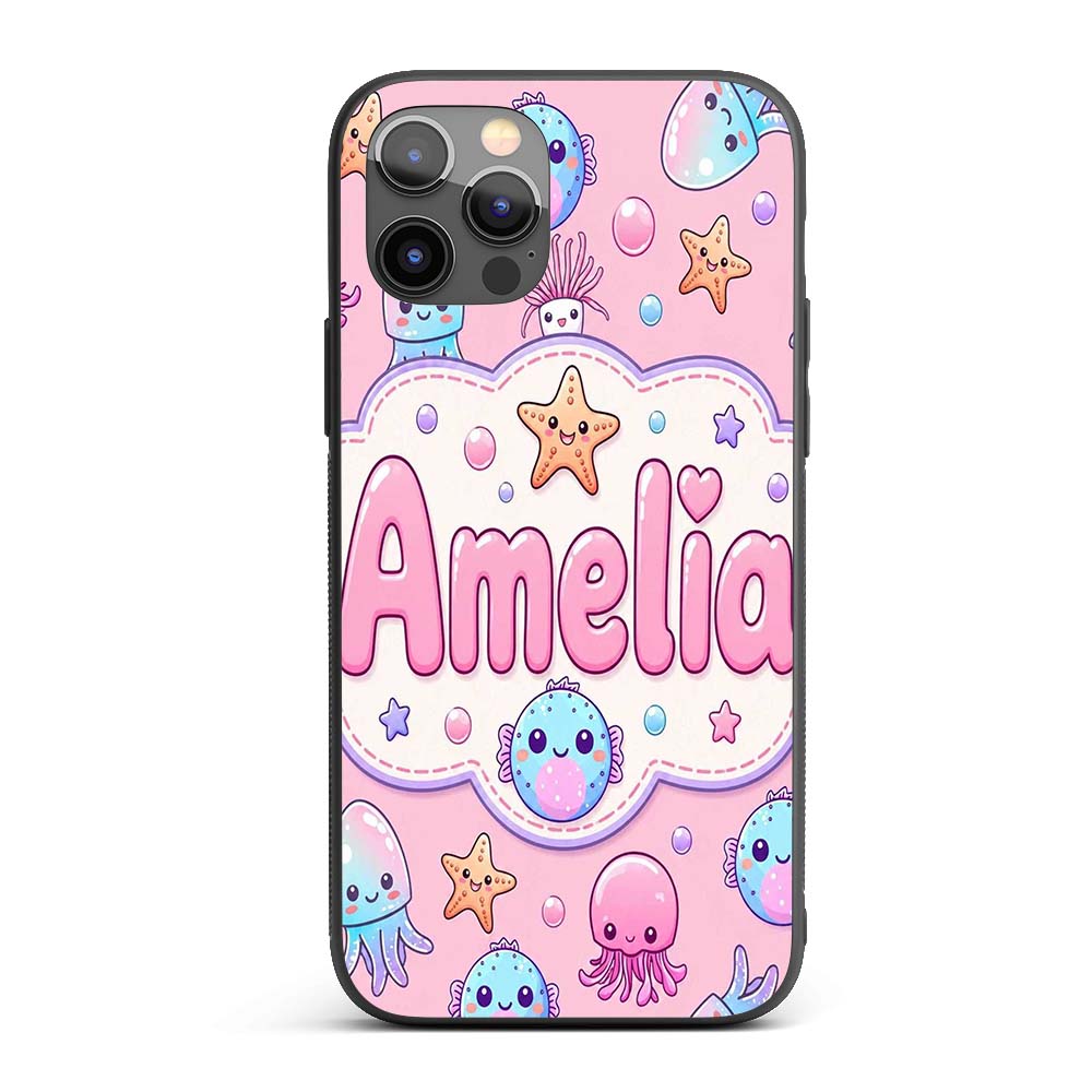 Kawaii Jellyfish Starfish and Cute Sea Creatures Custom Name Protective Phone Case Mobile Cover Durable Everyday Smartphone Shock Resistant