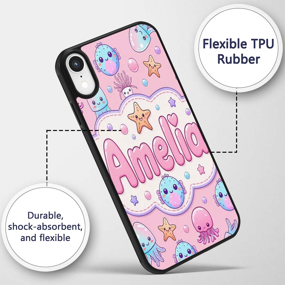 Kawaii Jellyfish Starfish and Cute Sea Creatures Custom Name Protective Phone Case Mobile Cover Durable Everyday Smartphone Shock Resistant