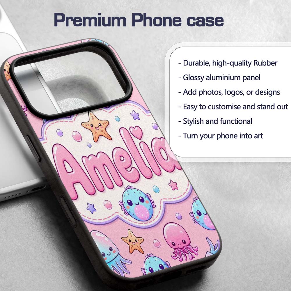 Kawaii Jellyfish Starfish and Cute Sea Creatures Custom Name Protective Phone Case Mobile Cover Durable Everyday Smartphone Shock Resistant