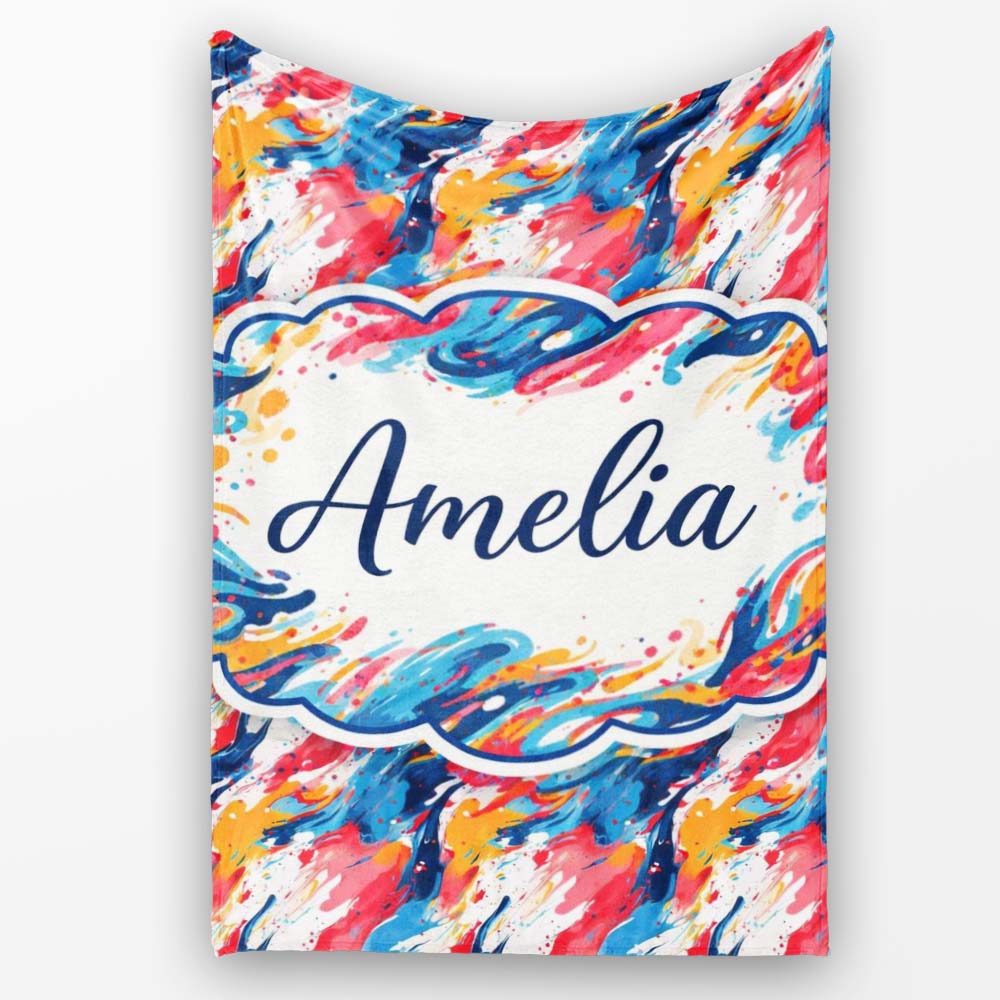 Modern Fluid Marble Teal Red Cream Abstract Pattern Cute Unique Gift Personalised Custom Name Super Soft Fleece Blanket Bed Sofa Throw