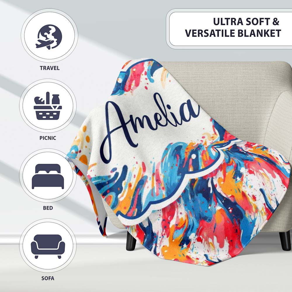 Modern Fluid Marble Teal Red Cream Abstract Pattern Cute Unique Gift Personalised Custom Name Super Soft Fleece Blanket Bed Sofa Throw