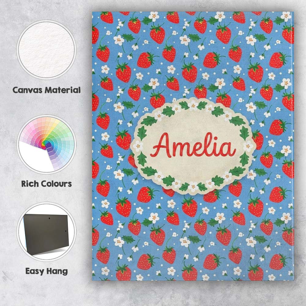 Personalised Name Cute Simple Strawberries Custom Unique Gift Idea Elegant Feature Canvas Wall Art Print Decor Picture Ready to Hang