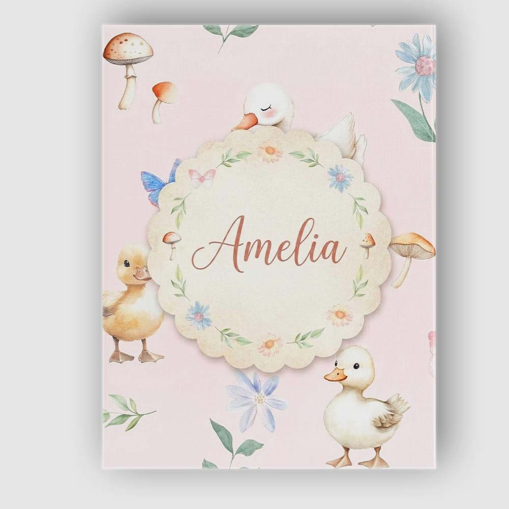Personalised Name Cute Ducklings Swan Custom Modern Room Accent Creative Decorator Style Canvas Wall Art Print Decor Picture Ready to Hang
