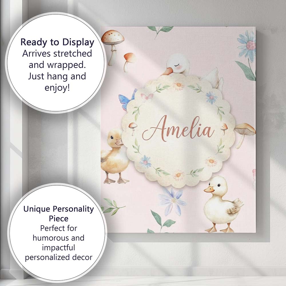 Personalised Name Cute Ducklings Swan Custom Modern Room Accent Creative Decorator Style Canvas Wall Art Print Decor Picture Ready to Hang