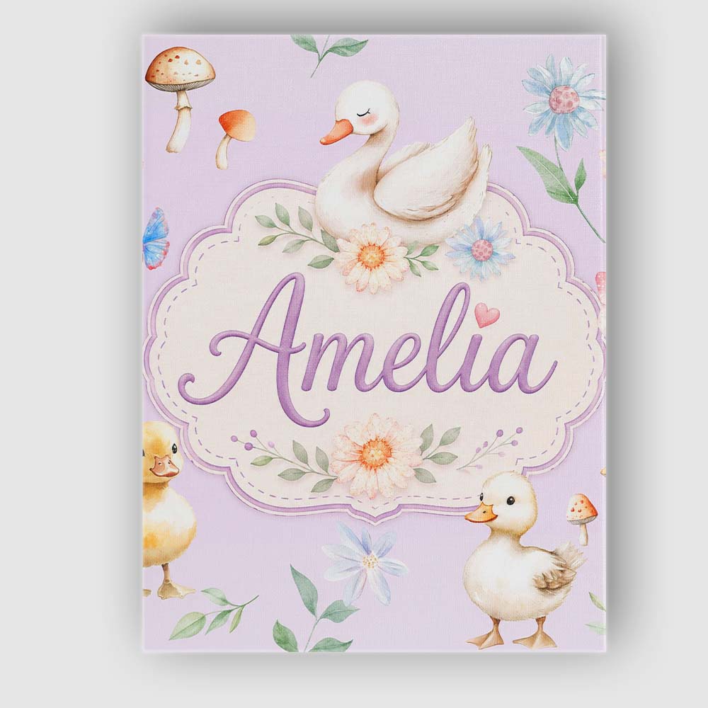 Personalised Name Cute Swan Ducklings Custom Modern Room Accent Creative Decorator Style Canvas Wall Art Print Decor Picture Ready to Hang