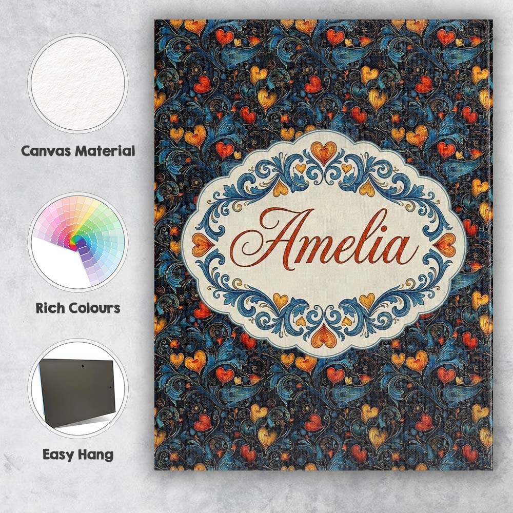 Personalised Name Elegant Dark Floral Custom Modern Room Accent Creative Decorator Style Canvas Wall Art Print Decor Picture Ready to Hang