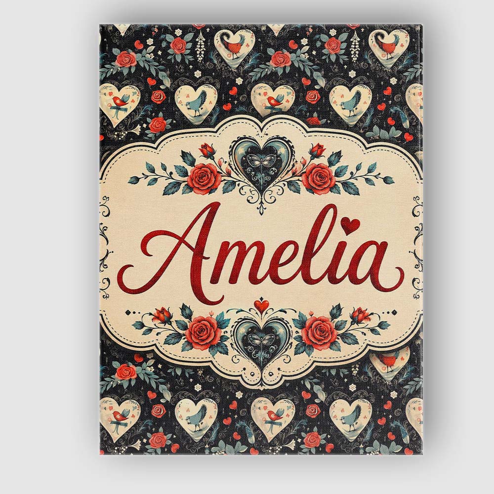 Personalised Name Cute Birds Hearts and Custom Modern Room Accent Elegant Feature Canvas Wall Art Print Decor Picture Ready to Hang