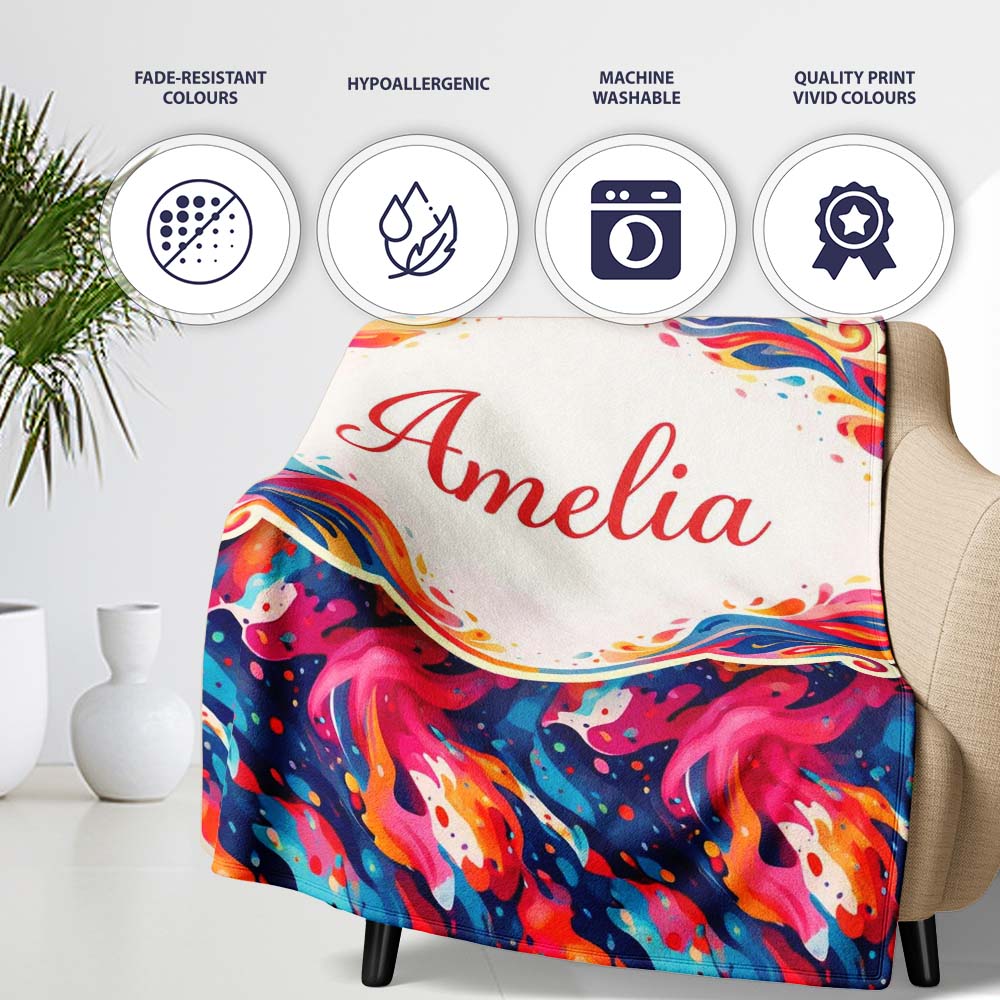 High Contrast Marble Swirl Red Black White Abstract Pattern Lovely Personalised Custom Name Super Soft Fleece Blanket Bed Sofa Throw
