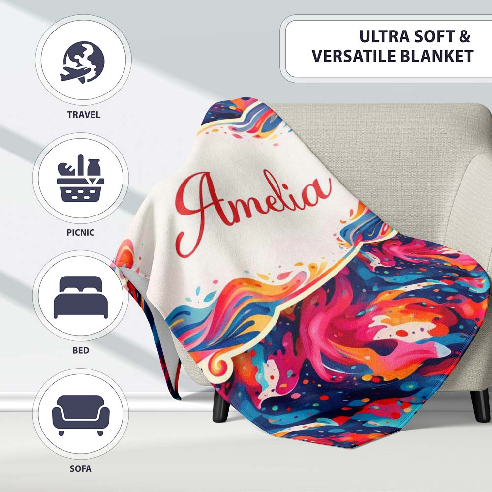 High Contrast Marble Swirl Red Black White Abstract Pattern Lovely Personalised Custom Name Super Soft Fleece Blanket Bed Sofa Throw