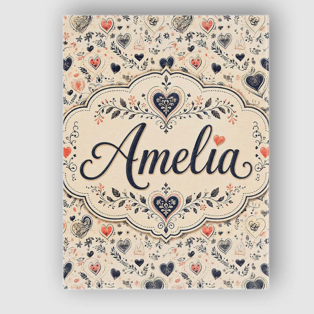 Personalised Name Delicate Hand Drawn Heart Custom Bespoke Interior Contemporary Canvas Wall Art Print Decor Picture Ready to Hang