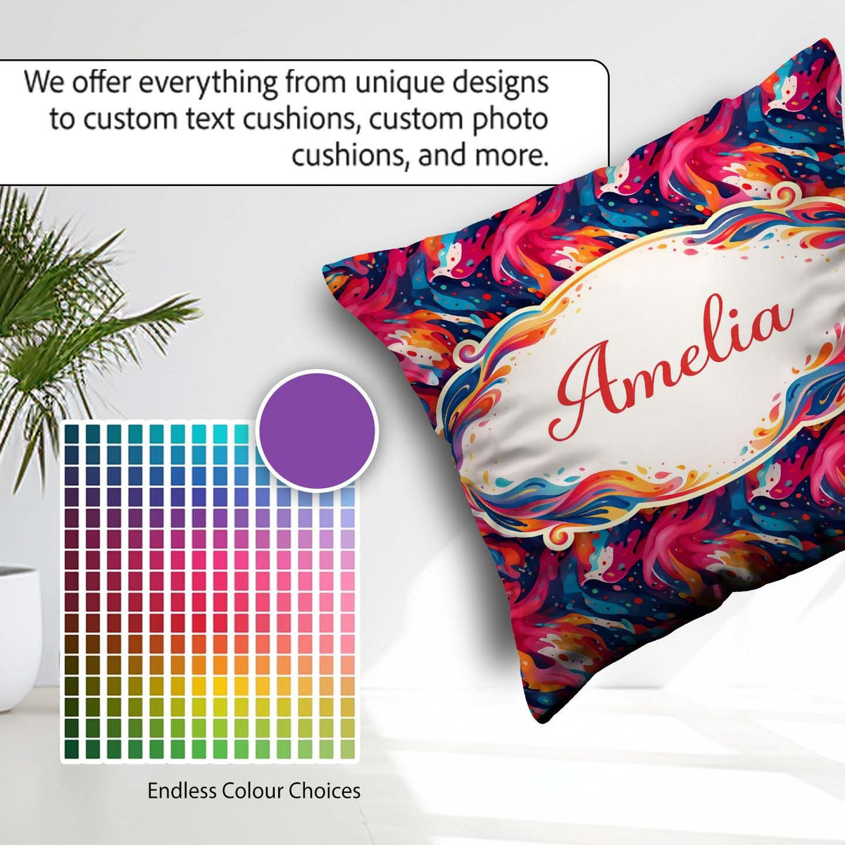 Custom Name High Contrast Swirl Red Black White Abstract Pattern Square Filled Cushion Throw Pillow Sofa Bed Home Decor Zip Washable UK Made