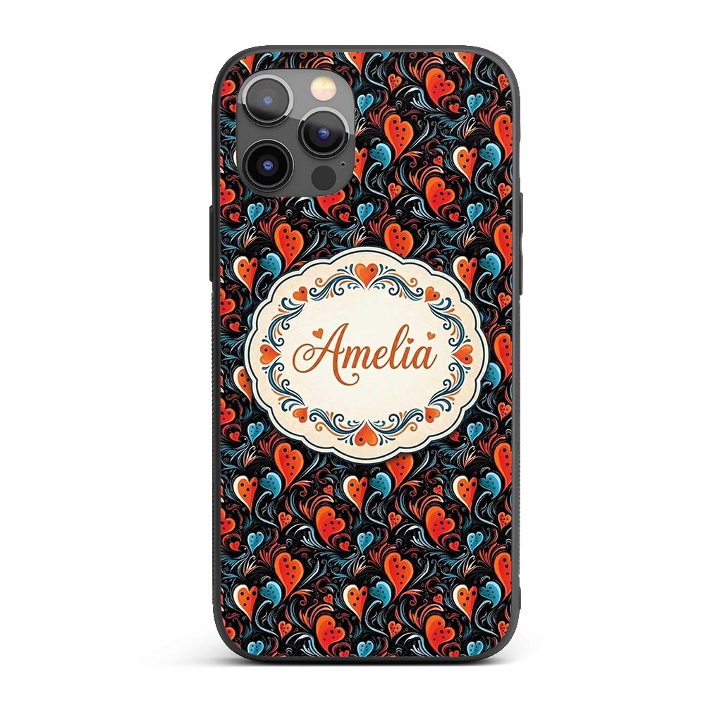 Bold Abstract Orange and Blue Printed Design Custom Name Protective Phone Case Mobile Cover Durable Everyday Smartphone Shock Resistant