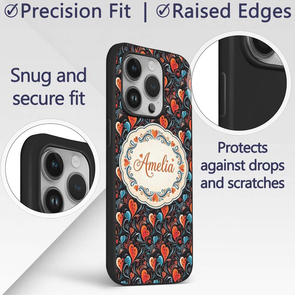 Bold Abstract Orange and Blue Printed Design Custom Name Protective Phone Case Mobile Cover Durable Everyday Smartphone Shock Resistant