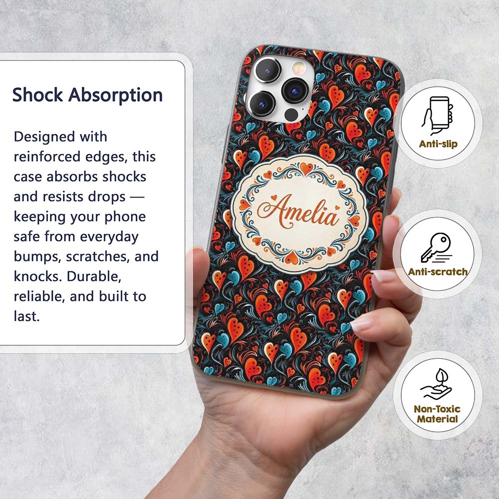 Bold Abstract Orange and Blue Printed Design Custom Name Protective Phone Case Mobile Cover Durable Everyday Smartphone Shock Resistant